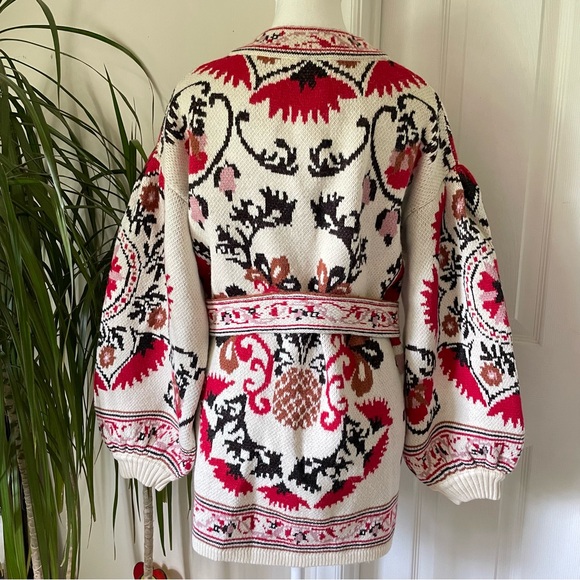 FARM Rio Cardigan Sweater Cashew Mandala Belted V-Neck Exclusive NWT - Picture 5 of 11